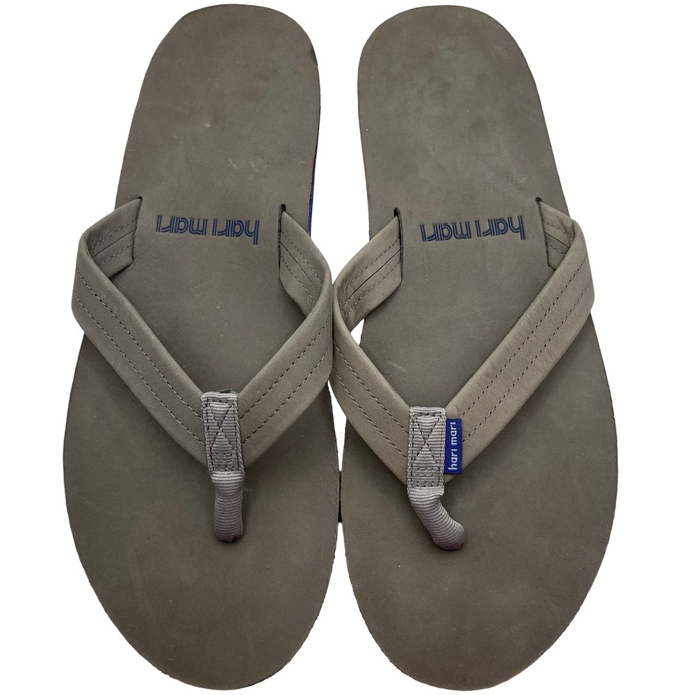 Hari Mari Fields Flip Flops Men 13 Grey Orange Memory Foam Leather Thong Sandals
